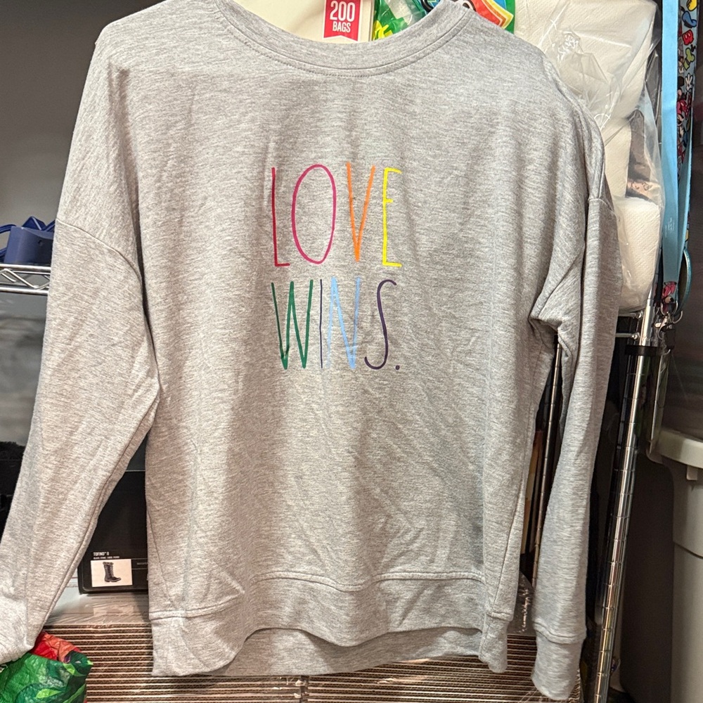 Rae Dunn Gray 'Love Wins' Sweatshirt